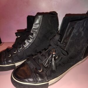 Coach Black High-Top Sneakers with Signature Pattern
